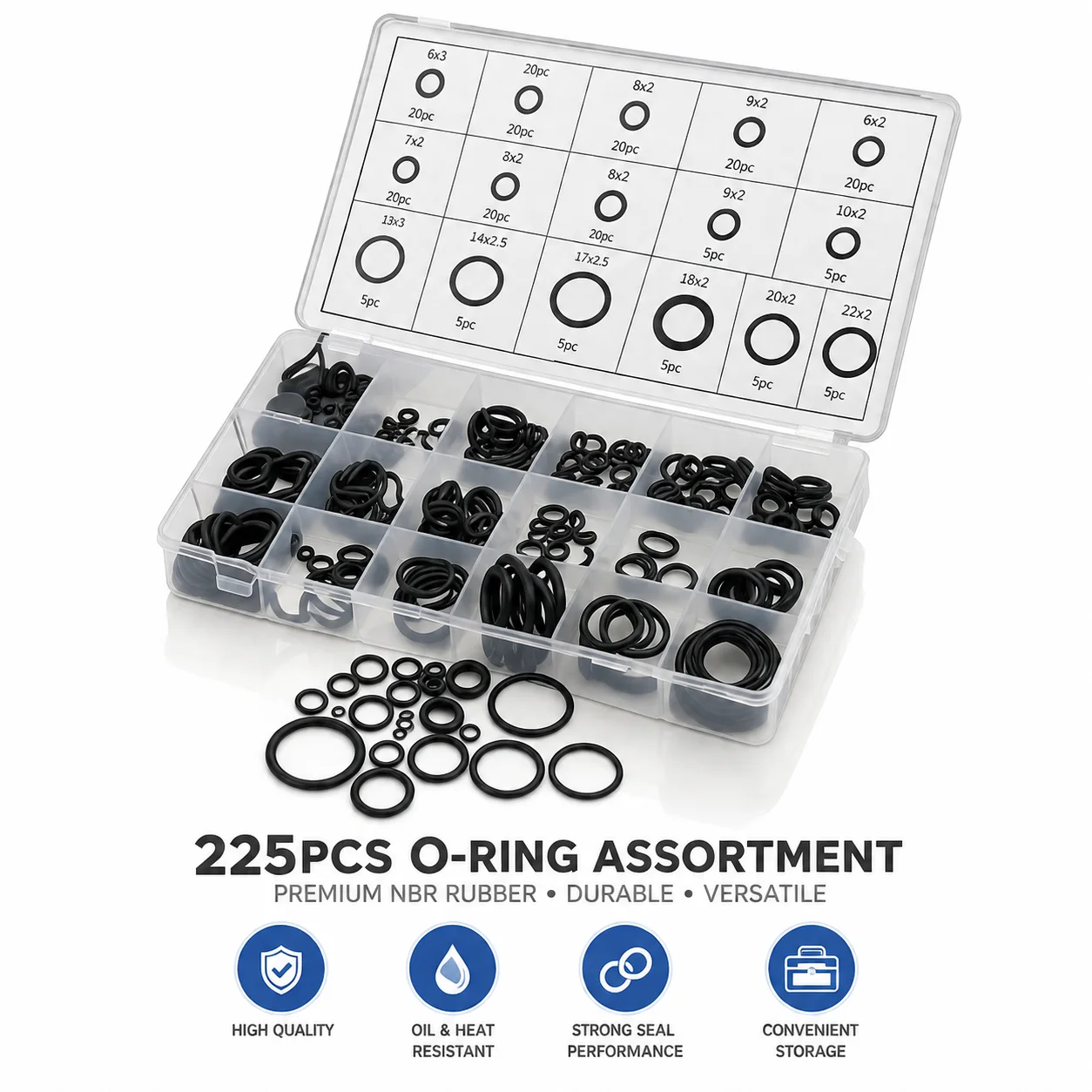 Water Pipe and Oil Circuit Universal Leak Sealing Kit NBR Nitrile Rubber O-ring Kit 225 Pieces CS 1-4mm OD 3-22mm