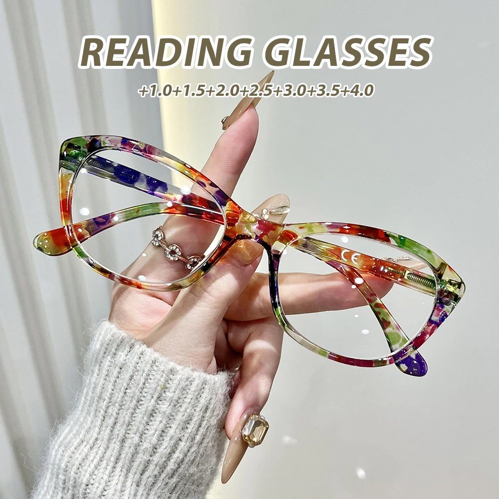 Oyalie Vintage-Lesebrille mit Cat-Eye-Rahmen, bunt und trendig, modisch und praktisch, geeignet für verschiedene Outfits, klare Sicht, verschreibungspflichtige Abdeckung von +1,00 bis +4,00 Grad