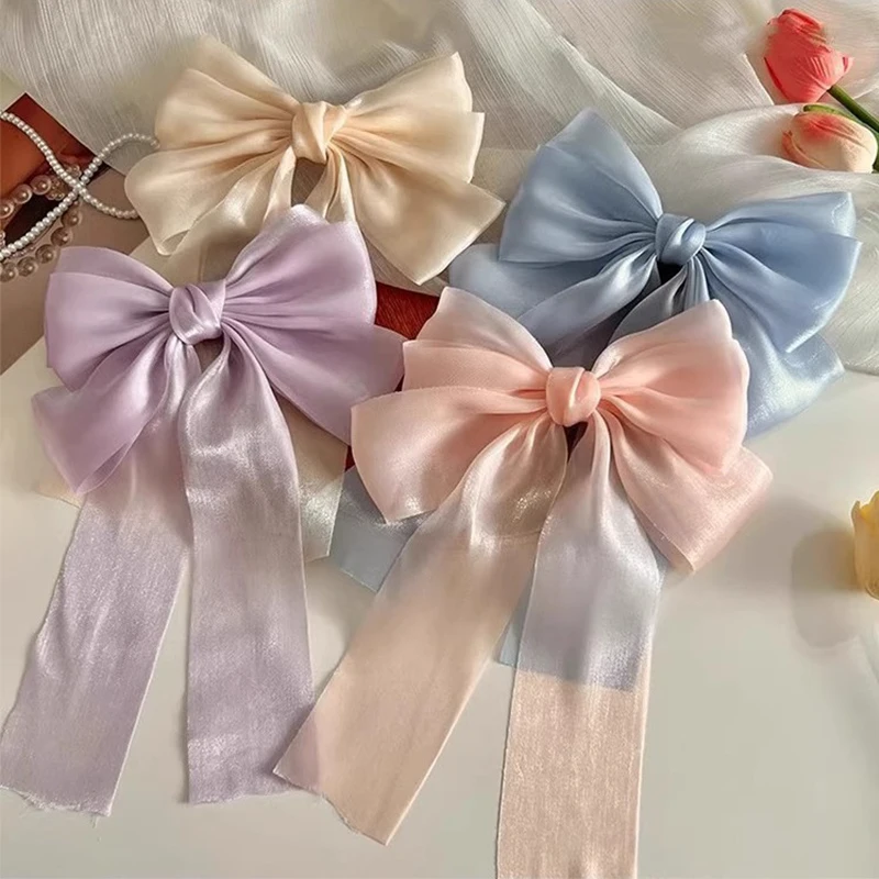 Colourful Butterfly Fluttering Ribbon Hair Clip Women's Back of Head Princess Korean Cream Head Clip Sweet Headdress