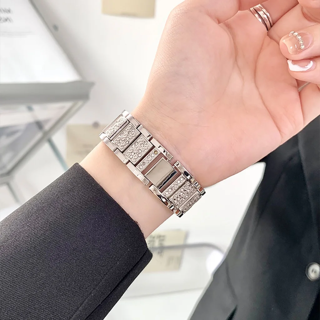 Compatible with Apple Watch Strap Jewelry Bracelet for iWatch Bands Women, Silver with Diamond Replacement Band