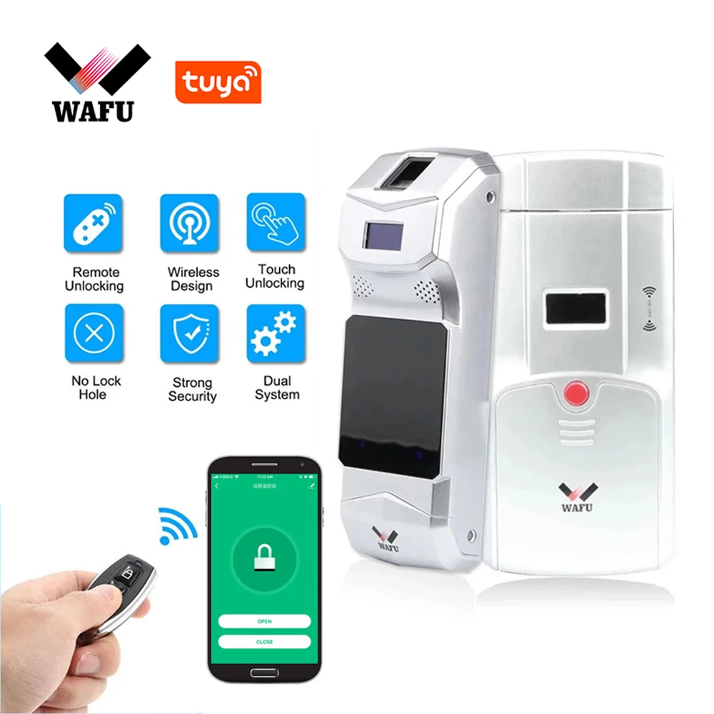 WAFU 011A Smart Lock Tuya Wifi Bluetooth Lock Support Fingerprint Phone Control Remote Finger Touch Invisible Lock