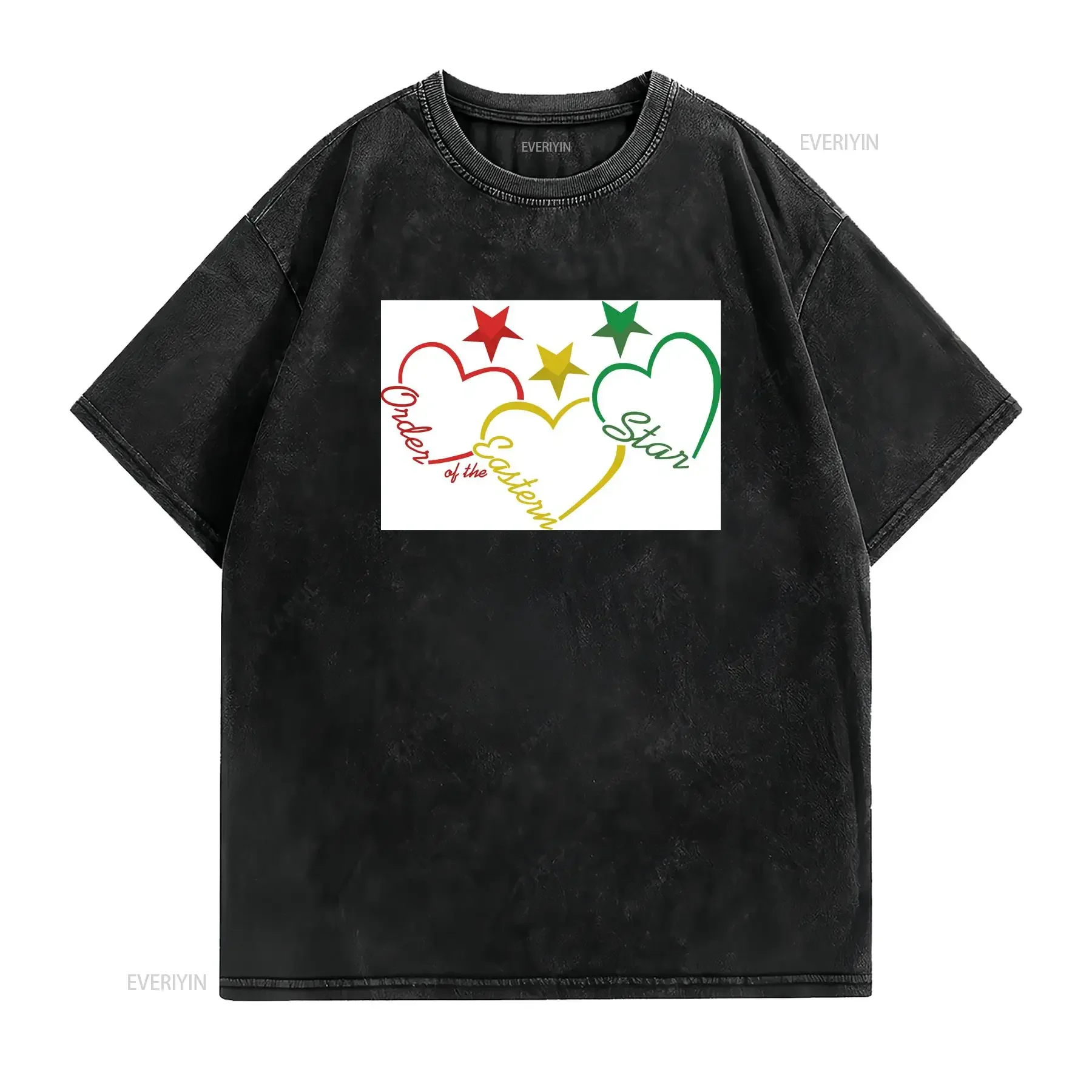 Order of Eastern Star Hearts Heavy Cotton T Shirt vintage Washed Versatile fashion Comfortable Casual homme Breathable