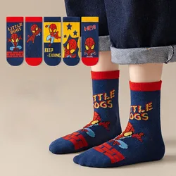 5 Pairs New Autumn Winter Children Cute Cartoon Soft Socks Kids Spider Man Fashion Medium tube socks Boys cotton socks 1-12Years