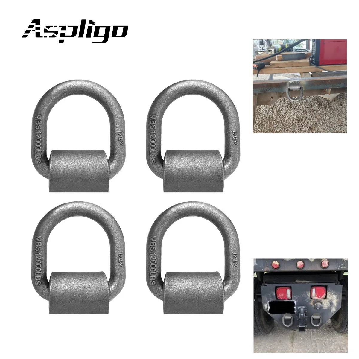 Aspligo 4Pcs Metal trailer tie down d ring forged steel Weld on D-ring with clip for Trailers Trucks Dock Pickup Car ATV UTV