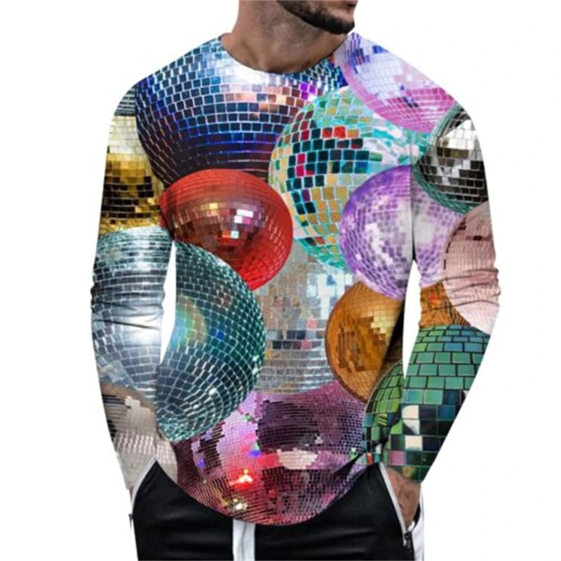 New Men\'s T Shirt Tee Paillette 3D Print Casual Daily Long Sleeve Clothing Apparel Fashion Designer Casual Comfortable Tops