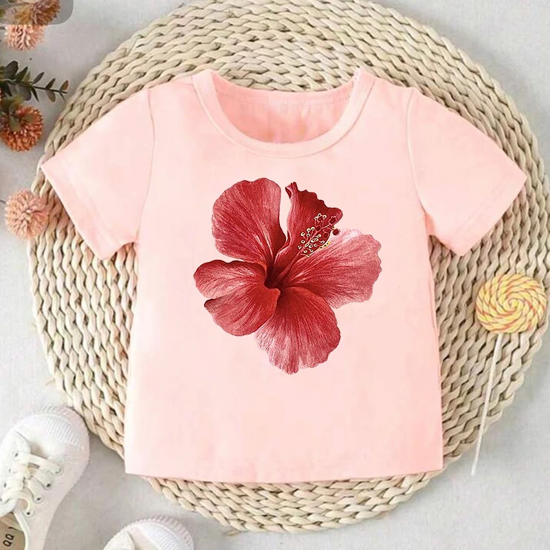 5 Color Flower Funny Kawaii Girls Clothes Streetwear Boys Shirts Round Neck Baby Girl Tops Cartoon Casual Kids T-shirt Fashion