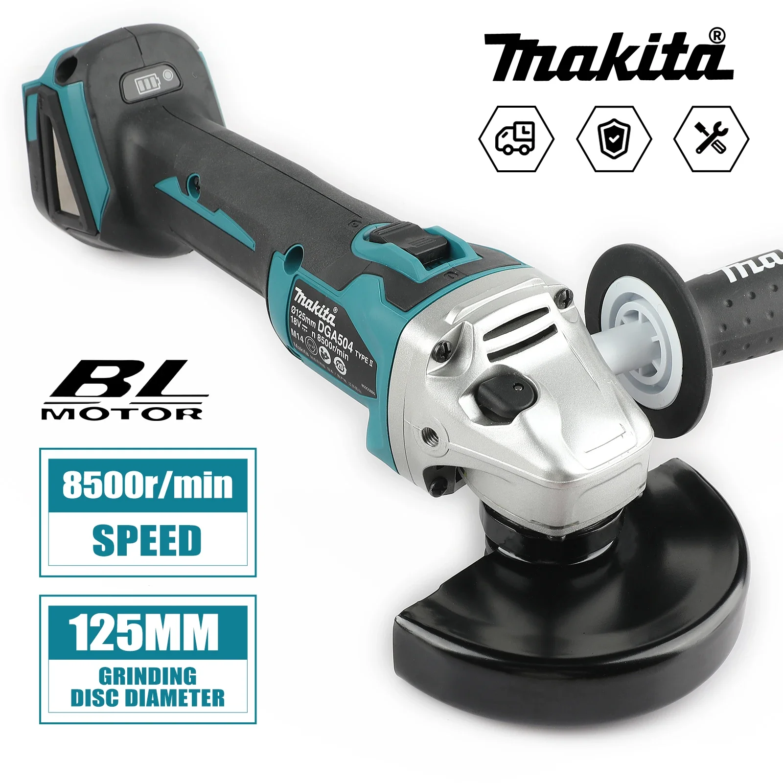 

DGA404 125mm Makita Brushless Angle Grinder 3 Gears Variable Efficient Cordless Rechargeable Grinding Power Tool For 18V Batte