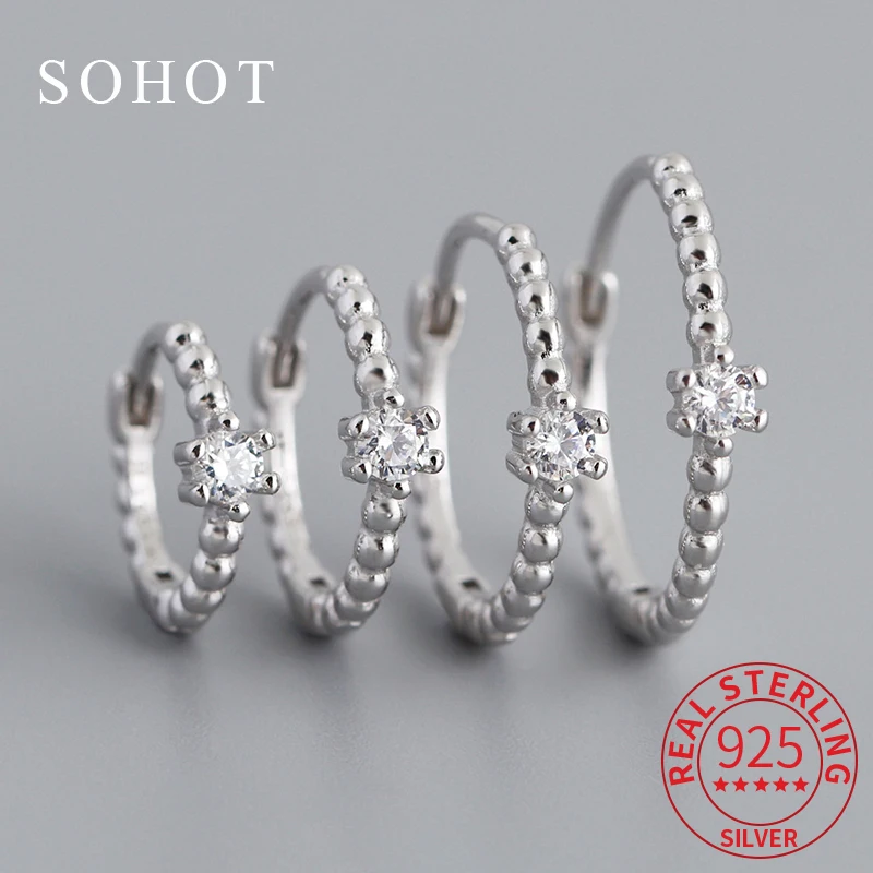 

Real 925 Sterling Silver 18K Gold Geometric Zircon Round Hoop Earrings for Women OL Fine Jewelry Light Luxury Accessories