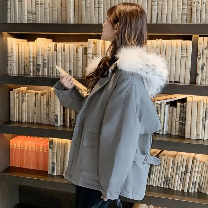 2023 New Women Down Cotton Coat Winter Bread Jacket Female Short Parkas Loose Thick Outwear Artificial Fur Collar Overcoat