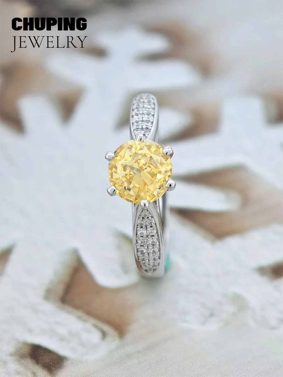Chu Ping joyería de moda anillo S925 de forma redonda de circón cúbico con corte de hielo triturado amarillo para fiesta clásica brillante y fábrica