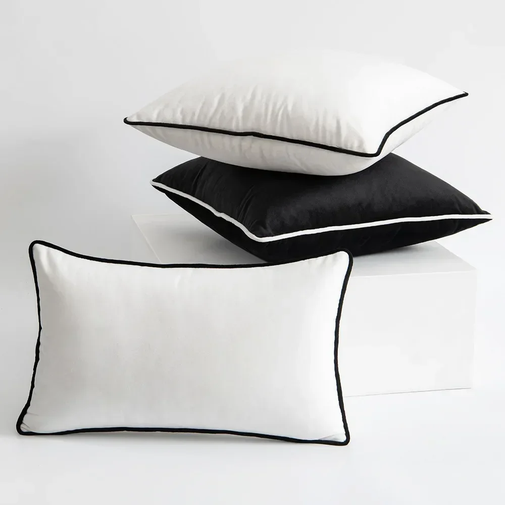 Soft Velvet Pillow Cover Solid Pillowsilp Black White Luxury Sofa Cushion Cover 60*60 Large Backrest Pillowcase for Living Room