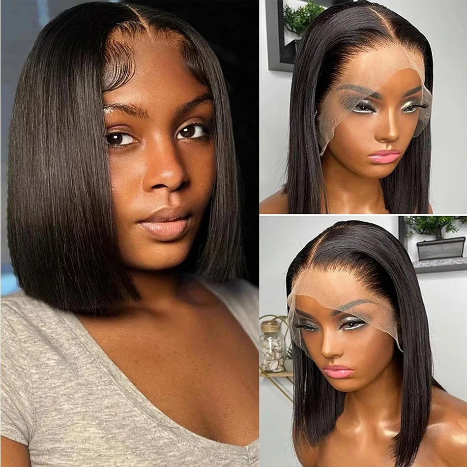 البرازيلي بوب قصيرة العظام مستقيم الدانتيل الجبهة الباروكات قبل قطعها البرازيلي الشعر البشري 13x4 HD الدانتيل الشفاف الباروكات الأمامية للبيع