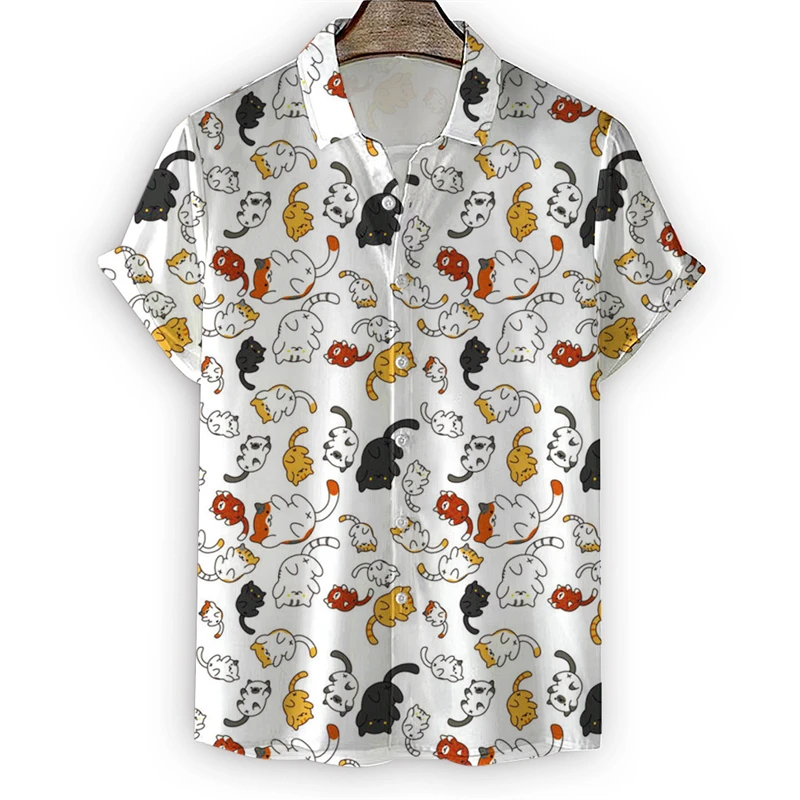 

Рубашка мужская с 3d принтом животных, милая мультяшная кошка, Уличная Повседневная модная блузка на пуговицах с лацканами