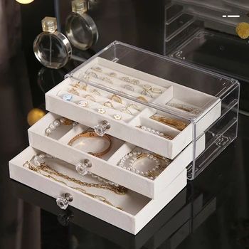 Acrylic jewelry box clear jewelry organizer rings necklace earring bracelet display holder tray for women girls