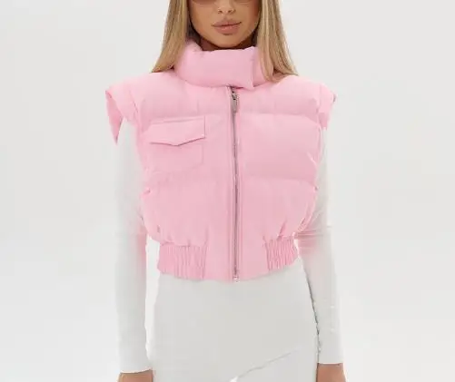 

Зимняя женская однотонная хлопковая куртка без рукавов с воротником-стойкой и поясом на молнии, теплая хлопковая куртка с карманами, модная и простая куртка