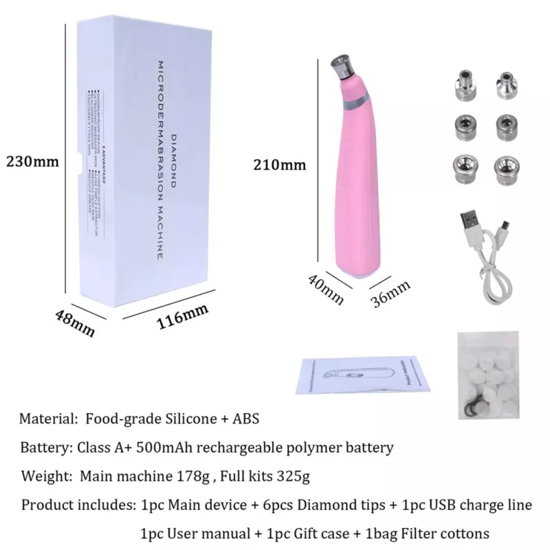 Máquina portátil de microdermoabrasão de diamante, remoção de cravos a vácuo para tonificação da pele, antienvelhecimento, dispositivo de tratamento facial doméstico