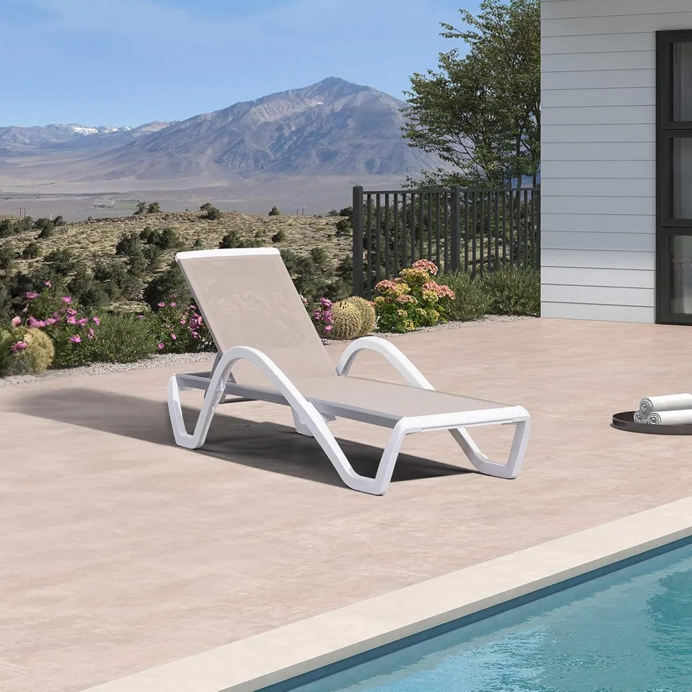 

Patio Chaise Lounge Chair with Armrests Outside Aluminum Plastic Stackable Tanning Chairs, Customized