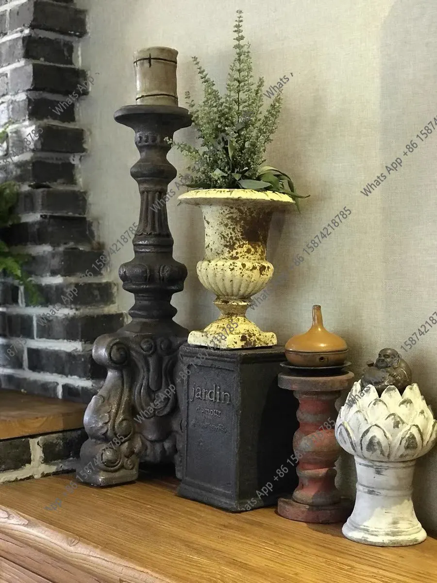 

Цветочный горшок в форме винного бокала, имитация римской колонны, из чугуна, цвет ржавчины, для сада, декоративное украшение, декор для балкона, для двора.