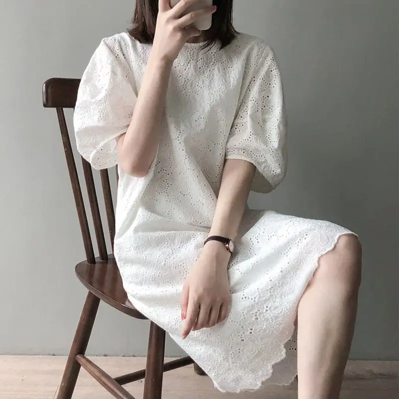 

Платье для женщин, летнее, большого размера, с коротким рукавом, белое, в стиле Y2K, повседневное, корейское, французское, ретро, облегающее, женская одежда S234