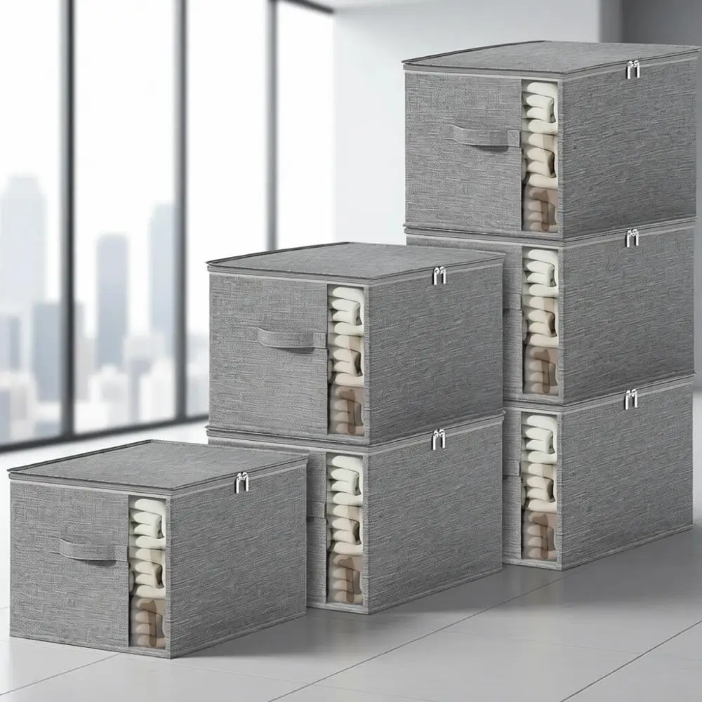 

Прочные тканевые органайзеры для одежды с крышками и застежками-молниями для хранения свитеров, постельного белья, одеял и простыней