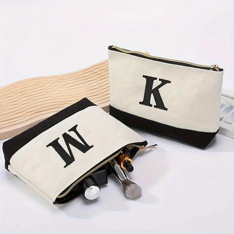 2PCS Makeup Bag Canvas Printed Letter Zero Wallet Fashion Gift Storage Bag Convenient Zipper Bag Small Item Storage Bag