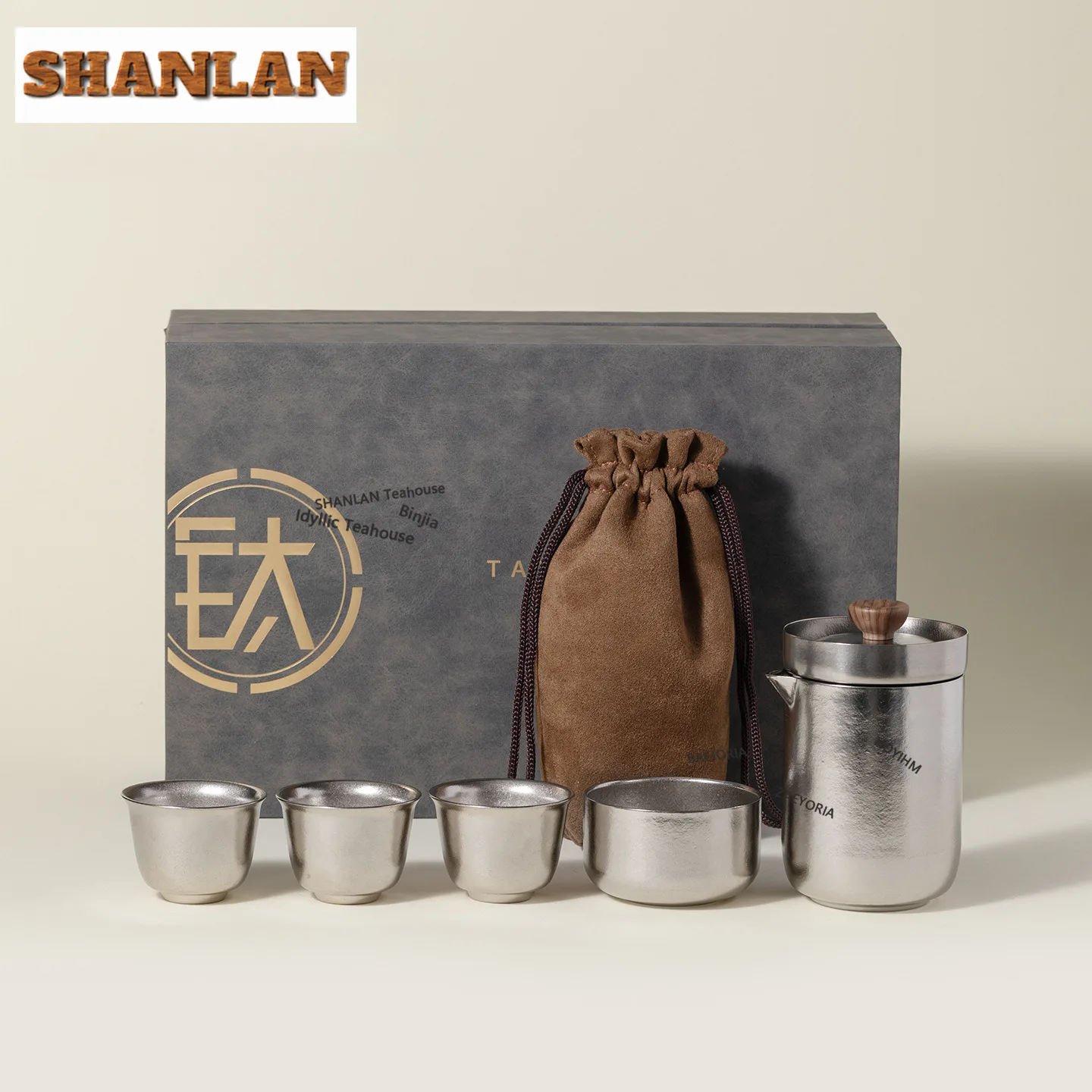 HOYIHM Pure Titanium Cinlan Travel Tea Set Kit Boutique 1 Pot 4 Cups Tea Making Organizer Portable Picnic Stock Bags Tableware