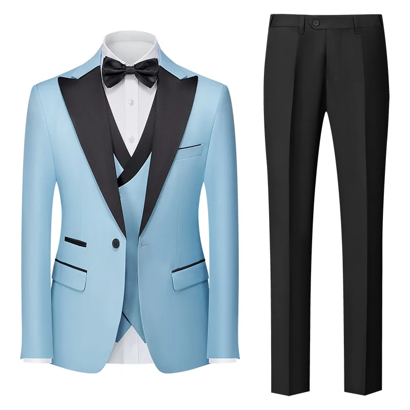 Luxury Brand Men's Slim British Wedding Solid Color Dress Blazer Male Three Piece Suit Coat Vest Pants Trousers Waistcoat