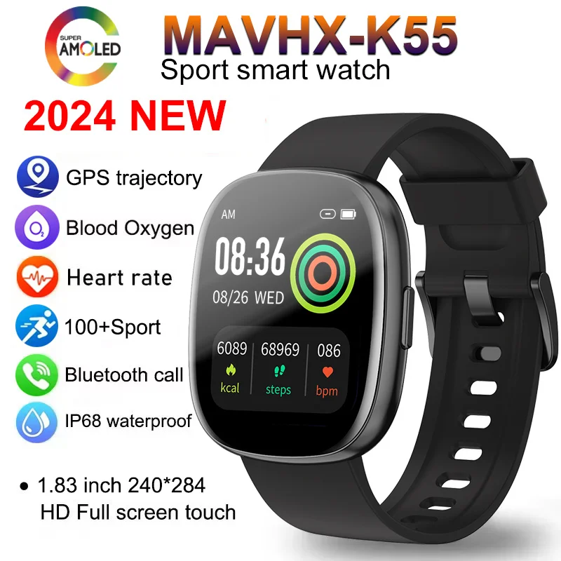 2024 New Smart Watch Women AMOLED HD Screen GPS Track Sport Watches Men Health Heart Rate Monitoring Bluetooth Call Smartwatch