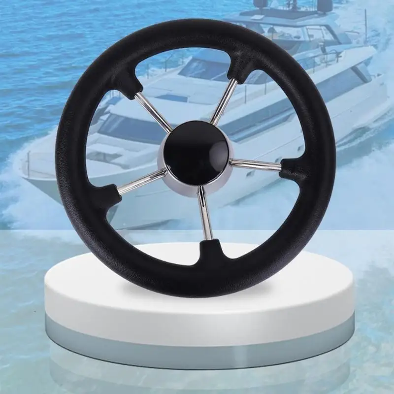 G7NA Bootszerstörer-Lenkrad mit schwarzem Schaumstoff, universell für Marine-Yacht, rostfreies Lenkrad ohne Knopf, 11 Zoll – Detail 5