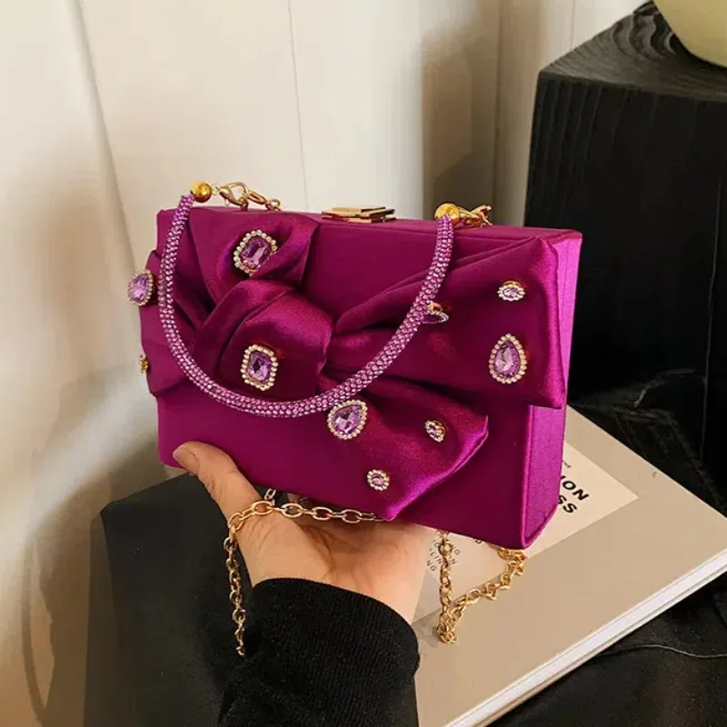 

Bowknot Crossbody Bags for Women 2024 Unique Design Luxury Shoulder Bag Woman Fashion Evening Diamond Small Square Female Bag