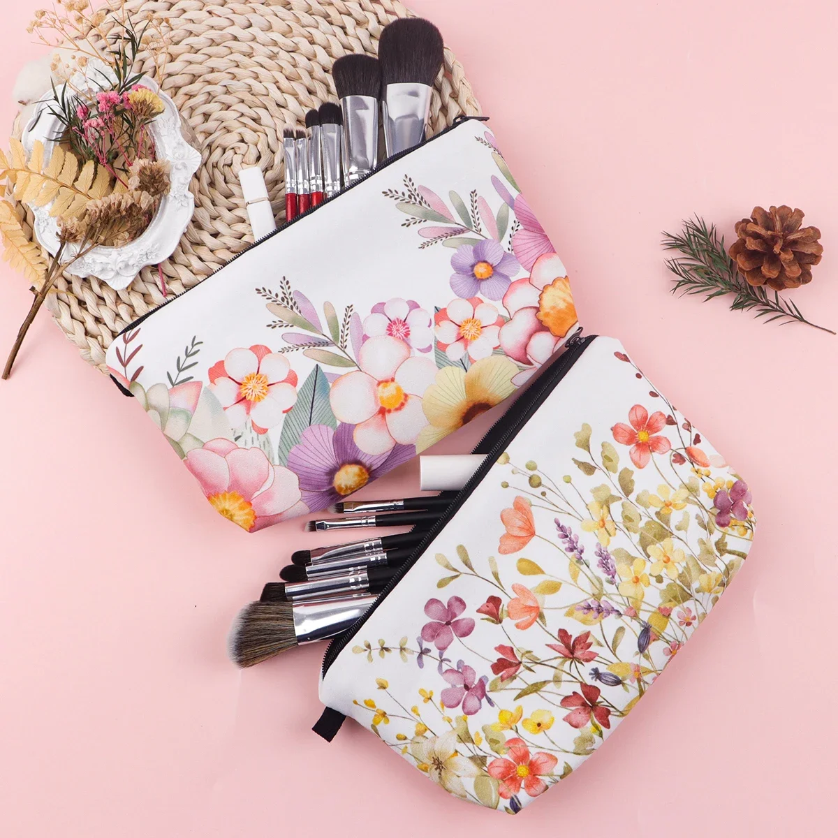 

Дорожная сумка для губной помады с ярким цветочным узором, косметичка на молнии, портативная дорожная сумка для хранения, женские сумки для косметических кистей, чехол