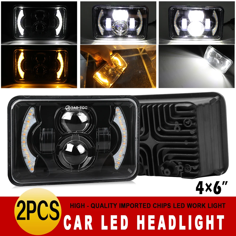 

HAOLIDE 4x6 Inch Square LED Car Headlight Low High Beam Amber Turn Signal DRL 6500K Driving Light For Light SUV Car 12V 24V