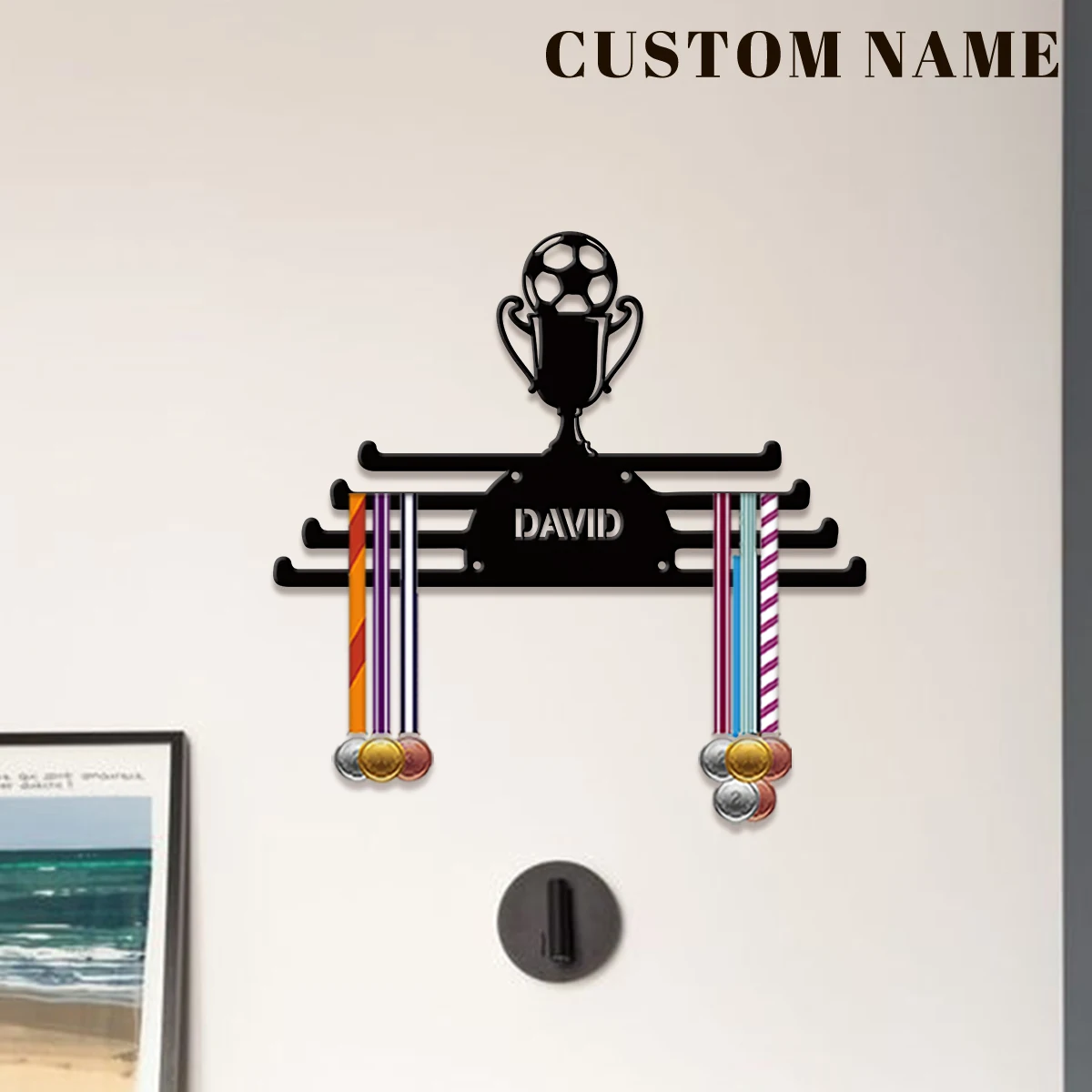 Custom Football Trophy Metal Medal Display Rack, Valentines Gift, for Room Decor, Suitable for Basketball, Football Exercise