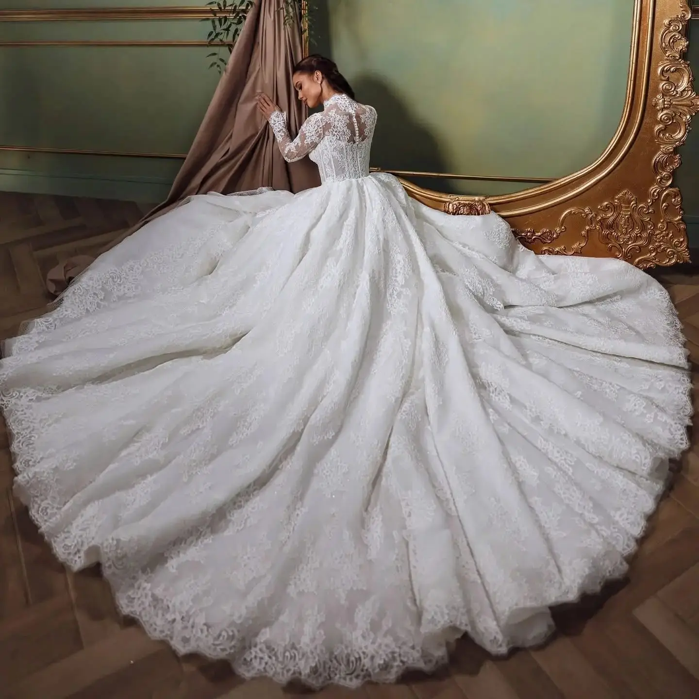 

Скромное свадебное платье с длинными рукавами, бальное платье с кружевными аппликациями, свадебные платья на заказ, Vestido de novia