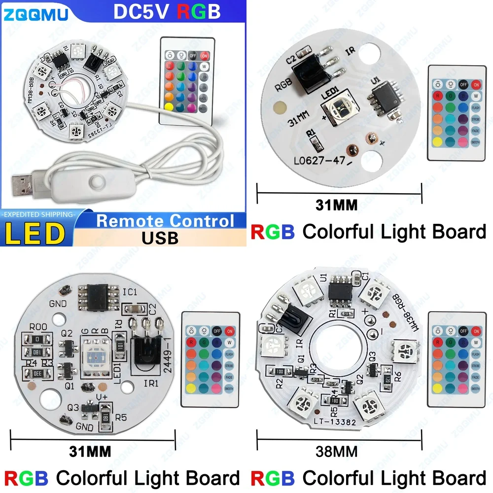 

RGB LED Light Board Kit 5V DC USB Powered Color Changing Remote Control Included 31MM 38MM White for DIY Decoration Lighting