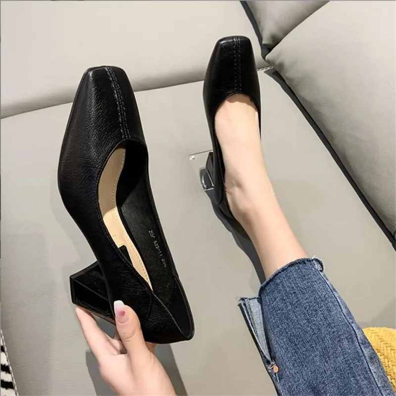 

Sexy Retro Pumps for Women Shoes Temperament Square Toe Thick Heel Ladies Dress High-heeled Fashion High Heels 2025 New