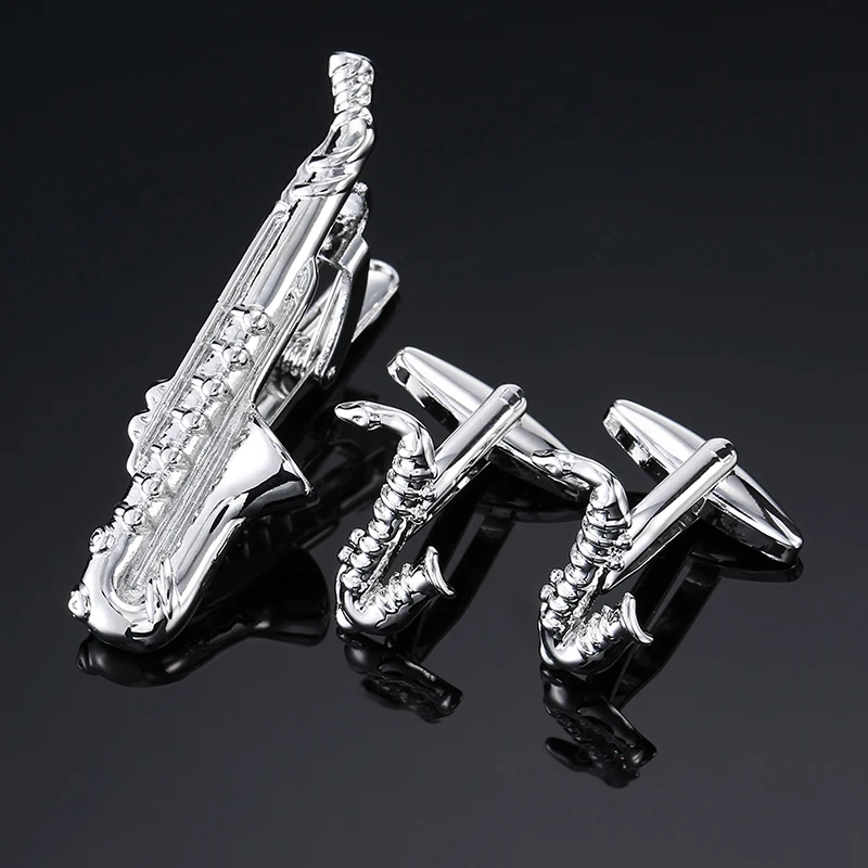 High quality band music, saxophone cufflinks, tie clip, men's French shirt cuffs, buttons, the best gift choice