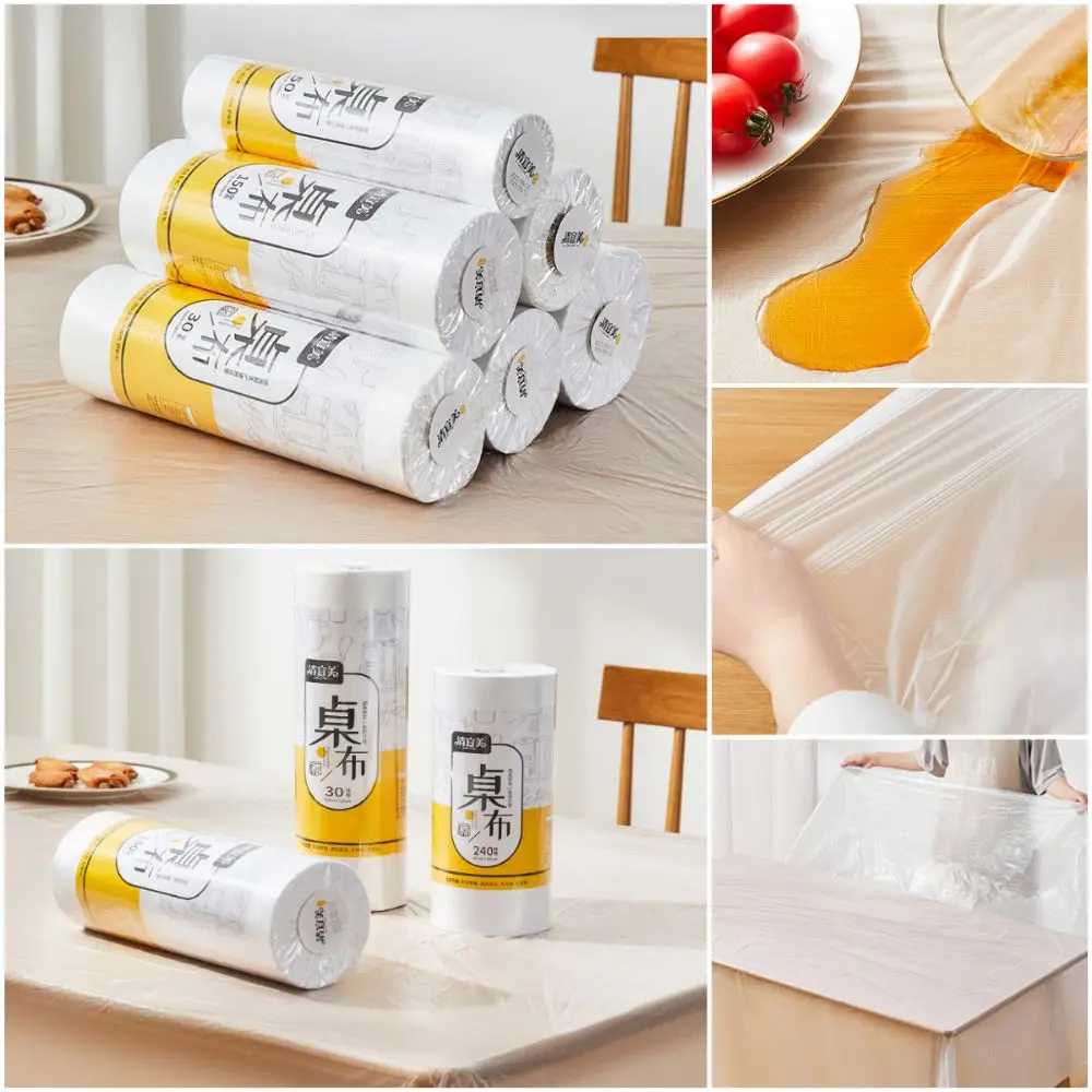 White Disposable Tablecloth Plastic Rectangle Round Table Desk Protective Cover Waterproof Oil-proof Thickened Table Cover