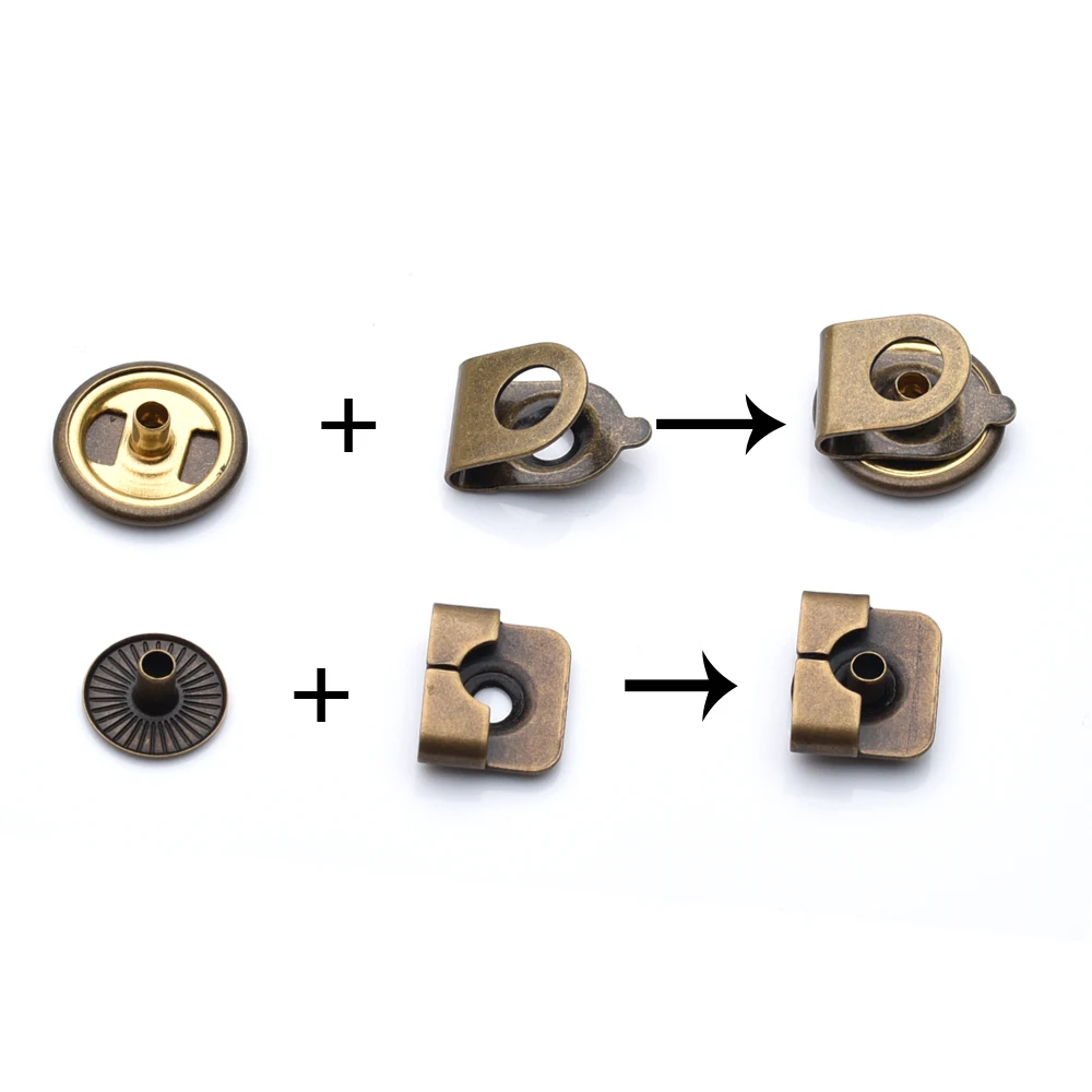 100 مجموعات/وحدة 4-Part معدن النحاس السراويل السراويل التنانير السنانير 15 مللي متر قبعة النساء/الرجال الفضة النيكل ، الأسود ، البرونزية السفينة حرة HE-030