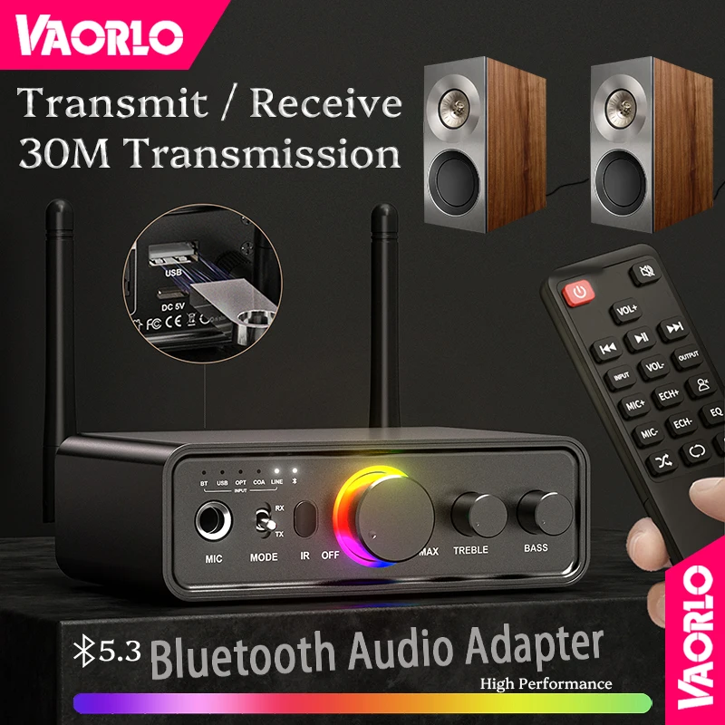 High-End Bluetooth 5.3 Audio Adapter Multi-Function DAC IR Control 6.5MM Mic RGB Wireless Transmitter Receiver HiRes For Karaoke