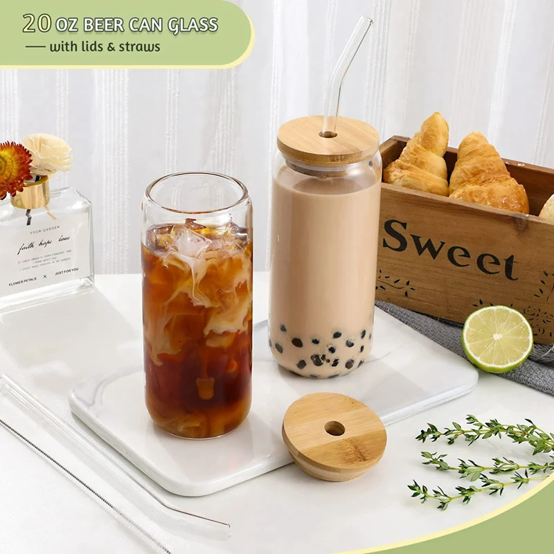 Clear Frosted Sublimation Blanks Glass Mason Jar Beer Can Glass Cup With Bamboo Lid