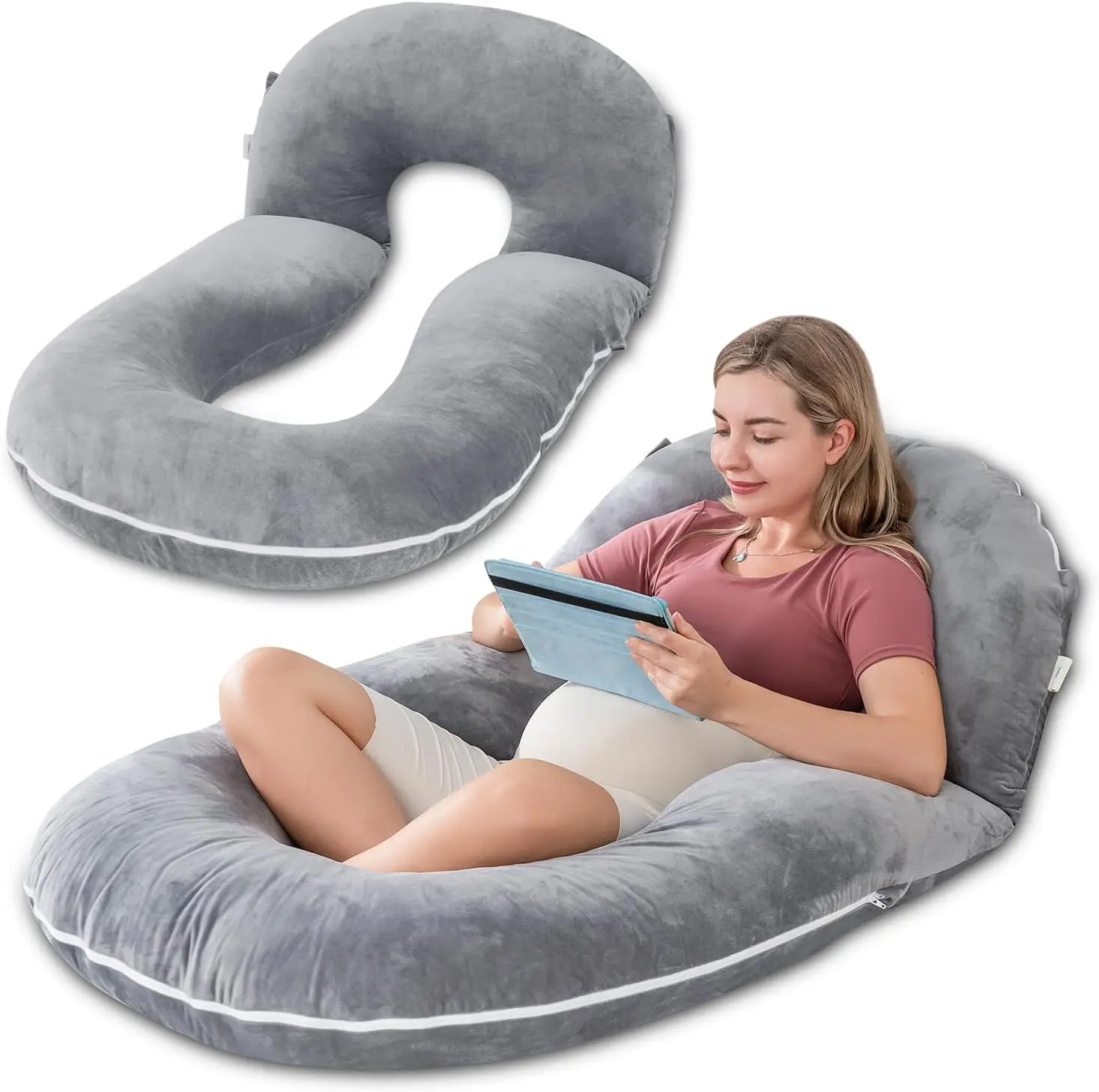 

Detachable Pregnancy Pillow for Sleeping, Multi-Use Support for Head, Neck & Legs, Grey