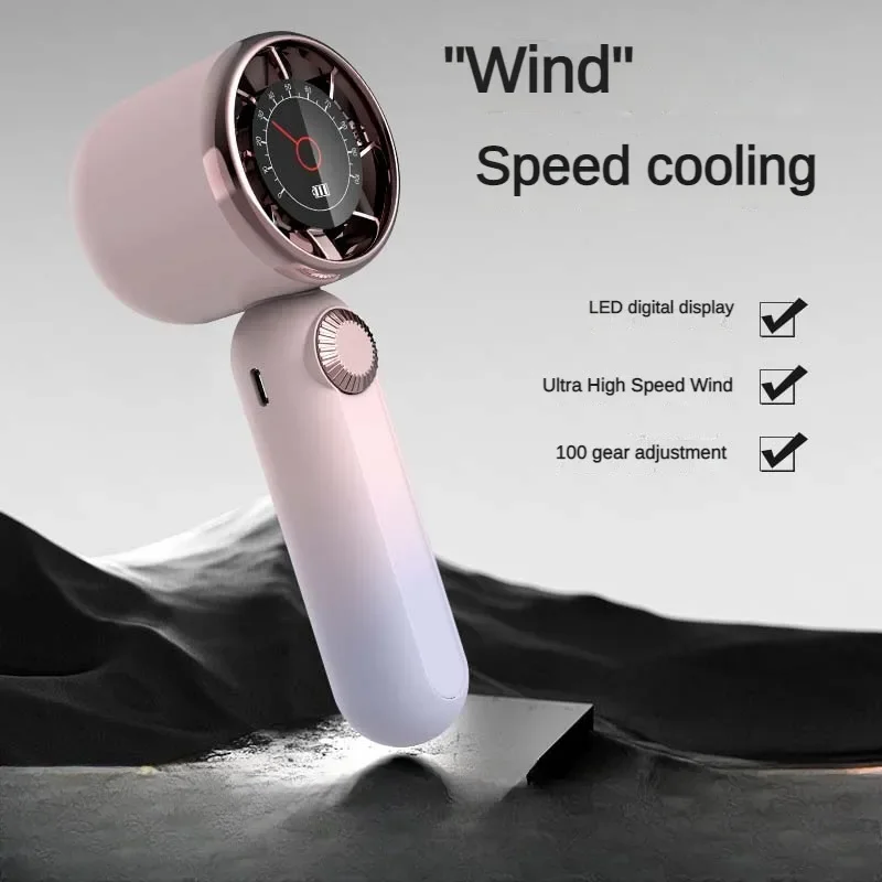 

100-Speed stepless speed regulation digital display handheld fan charging mini high-speed fan outdoor portable dial small fan