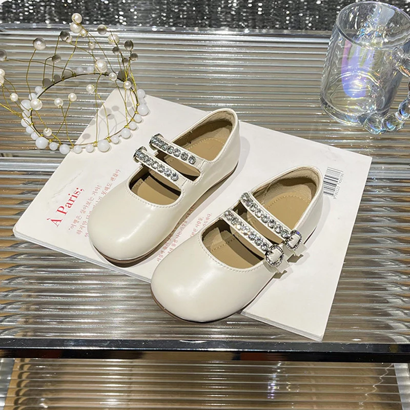 Zapatos de baile para niñas, Sandalias planas de princesa de Ballet, suela suave con diamantes de imitación, marca de moda, Mary Jane, primavera y