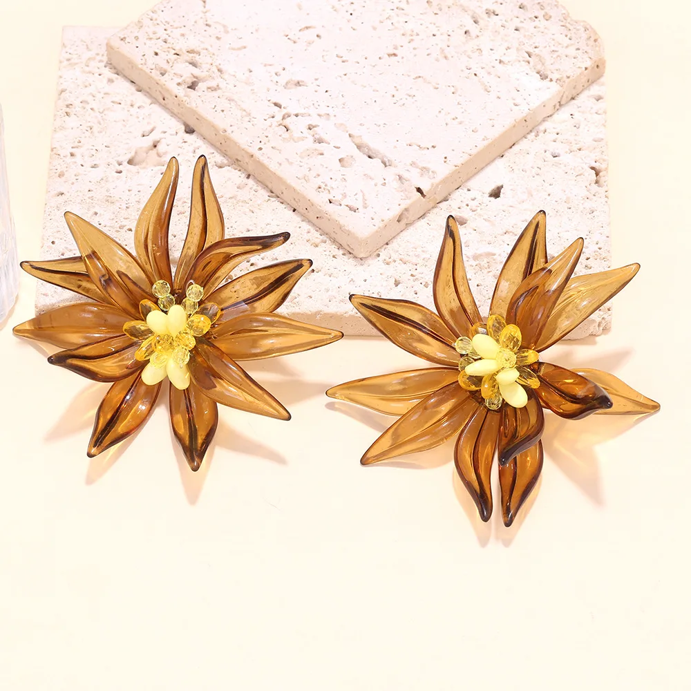 

ZAA Personality Acrylic Resin Flower Earrings for Women Vintage Color Yellow Daisy Earring Fashion Jewelry Gifts
