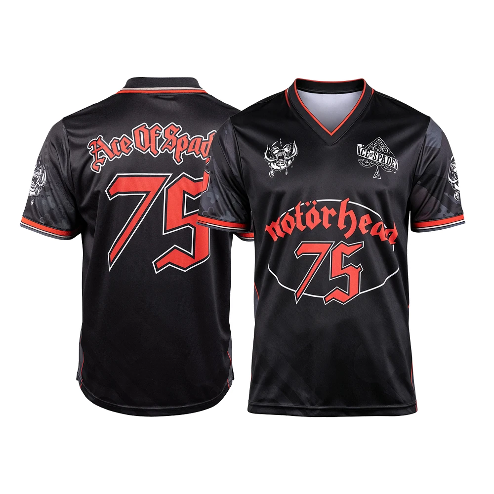 Camiseta deportiva transpirable con cuello en V Summer Motorhead Ace of Spades 75 Rock, estampado gráfico Y2K, uniforme familiar a juego para fans de la banda