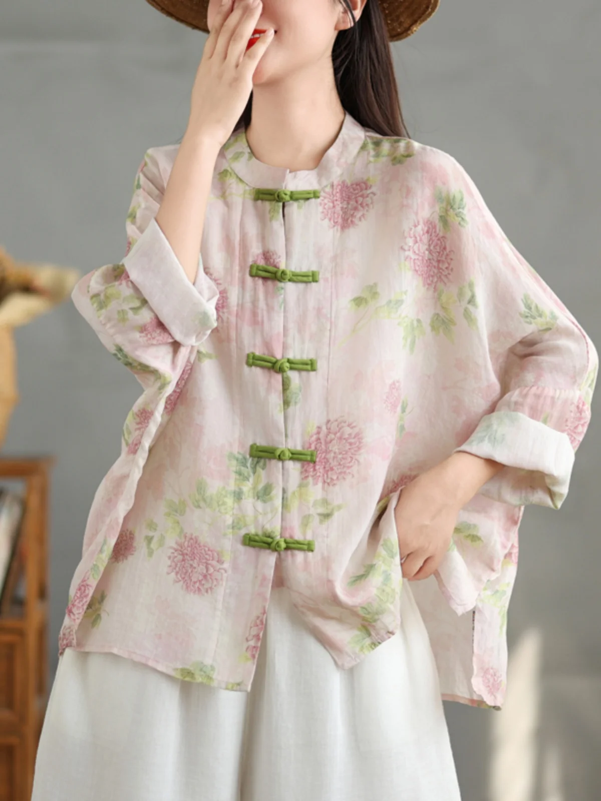 

Женская солнцезащитная верхняя одежда в китайском стиле с художественным ретро-принтом, ручной работы, с пуговицами, воротником-стойкой и цветочной вышивкой