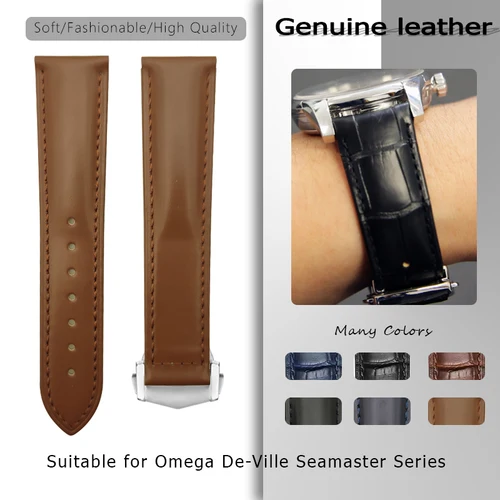 Correa De reloj De piel De becerro auténtica, 19mm, 20mm, 21mm y 22mm, para Omega De Ville Seamaster, patrón De cocodrilo, hebilla desplegable