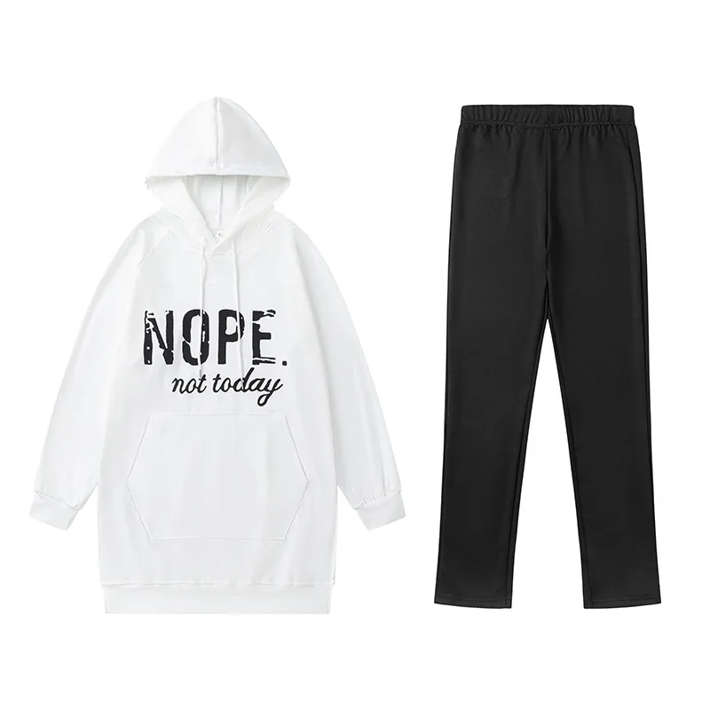 Damen-Hoodie-Hose, 2-teiliges Set, Kapuzenoberteil, Hose, Anzug, Briefdruck, Ensemble, Taschen, lässig, sportlich, Outfits, Herbst-Trainingsanzug
