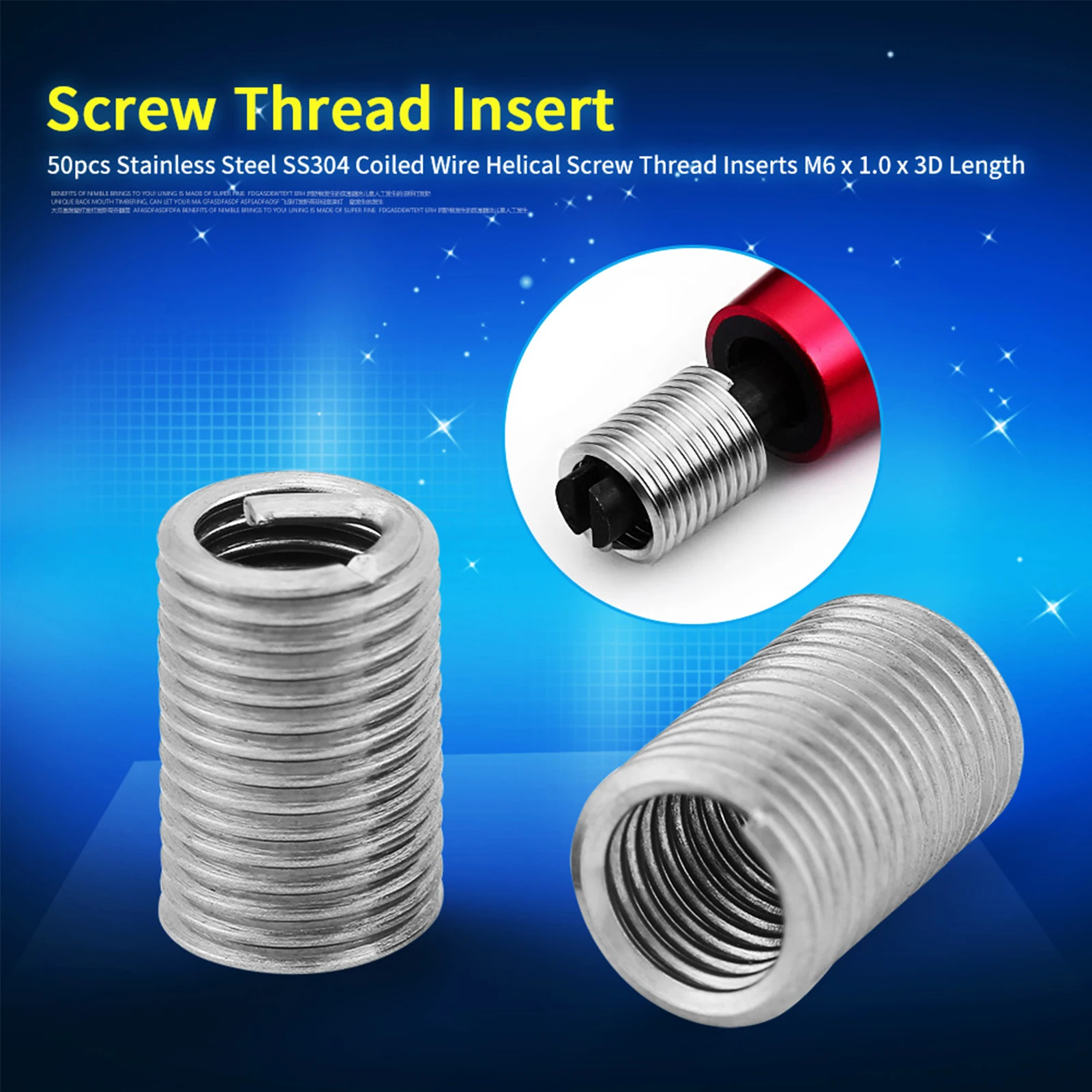 Stainless Steel SS304 Coiled Wire Helical Screw Thread Inserts M6 x 1.0 x 3D Length Helical Insert Thread Repair Insert